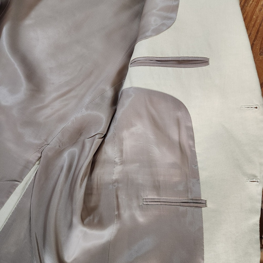 Pronto Uomo Platinum Men 44S 100% Linen Sports Coat Blazer Lined Beige Preppy - Picture 15 of 16